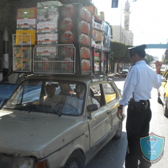 الشرطة تشرع بحمله على المركبات ذات الحمولة الغير امنة في نابلس