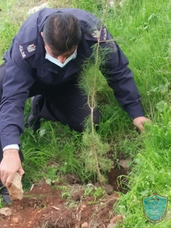 الشرطة تشارك في زراعة الأشجار بمناسبة يوم الشجرة في نابلس 