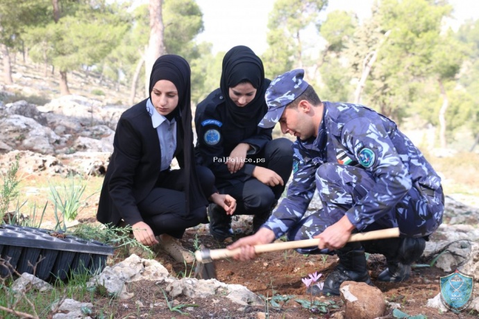 الشرطة ومديرية الزراعة ينظمان حملة لزراعة الأشجار في الخليل